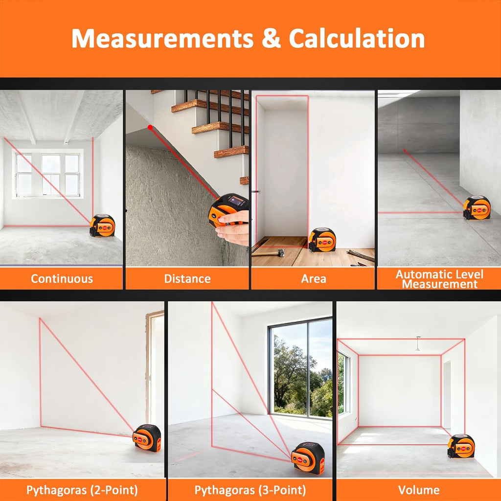 3-in-1 Laser Tape Measure, 197ft Laser Distance Meter, 16ft Digital Tape Measure, Digital Level