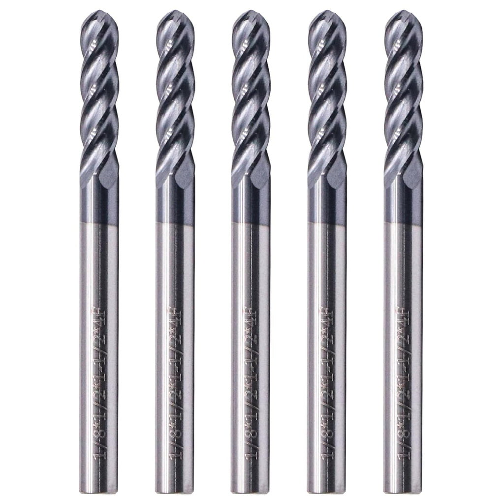 BestParts 5pcs 1/8" 4 Flute Solid Carbide Ball Nose End Mills, AlTiN Coated