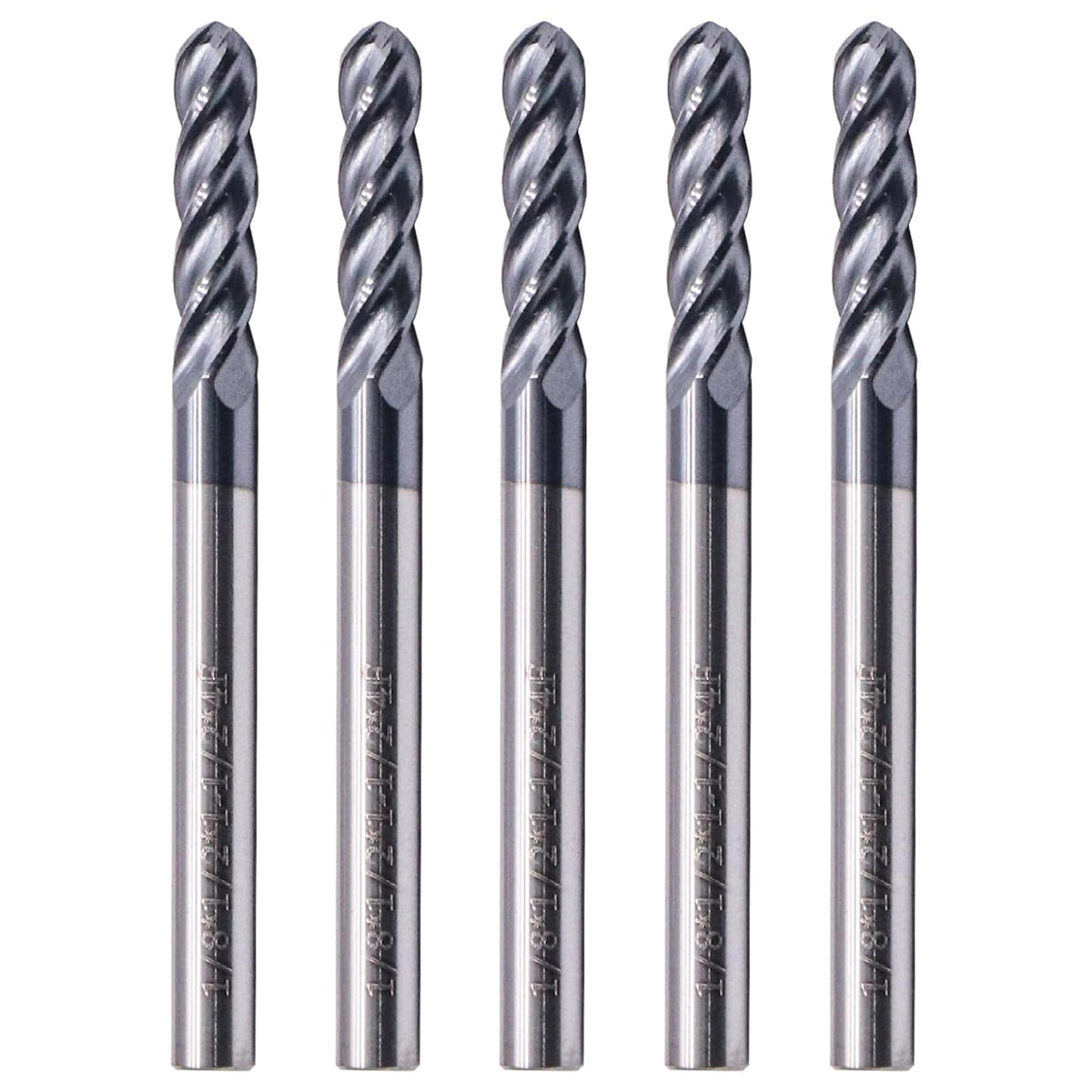 BestParts 5pcs 1/8" 4 Flute Solid Carbide Ball Nose End Mills, AlTiN Coated