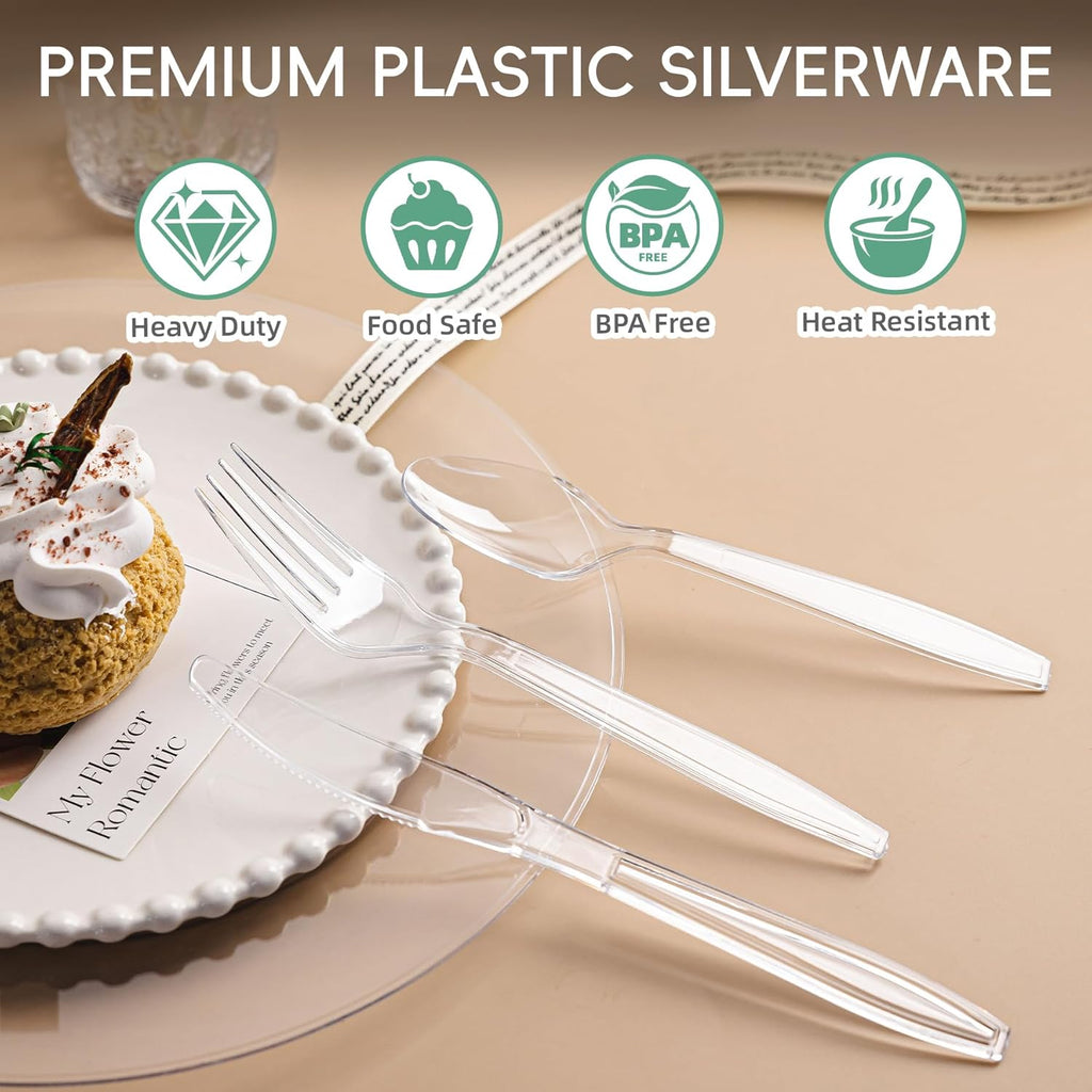 400 Count Extra Heavy Duty Clear Plastic Silverware, Bulk