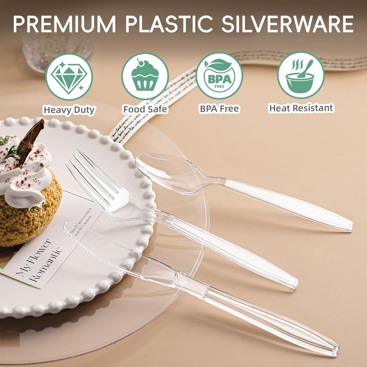 400 Count Extra Heavy Duty Clear Plastic Silverware, Bulk