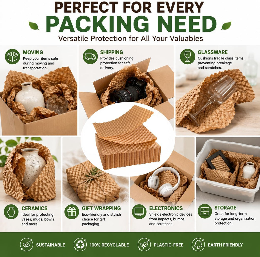 Bubble Paper Wrap Sheets for Packing, Moving, 12" x 12" 100 Sheets | Kraft Packing Paper Cushion Wrap,Recyclable