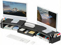 Desk Organizers and Accessories, Dual Monitor Stand Riser with Drawer and 2 Pen Holders, Desk Shelf Metal Computer