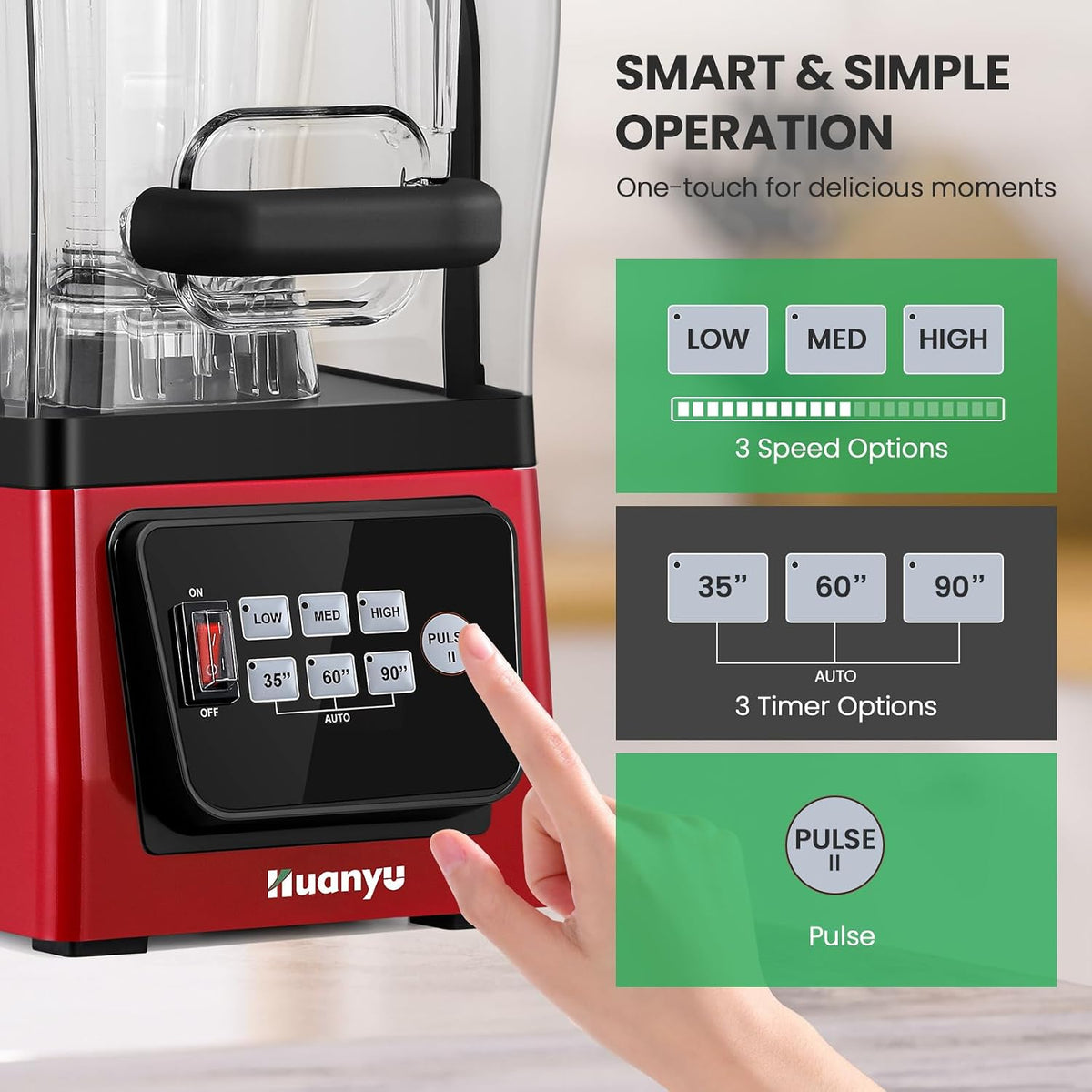 2200W Commercial Blender, Quiet Sound Enclosure, Self-Clean Red
