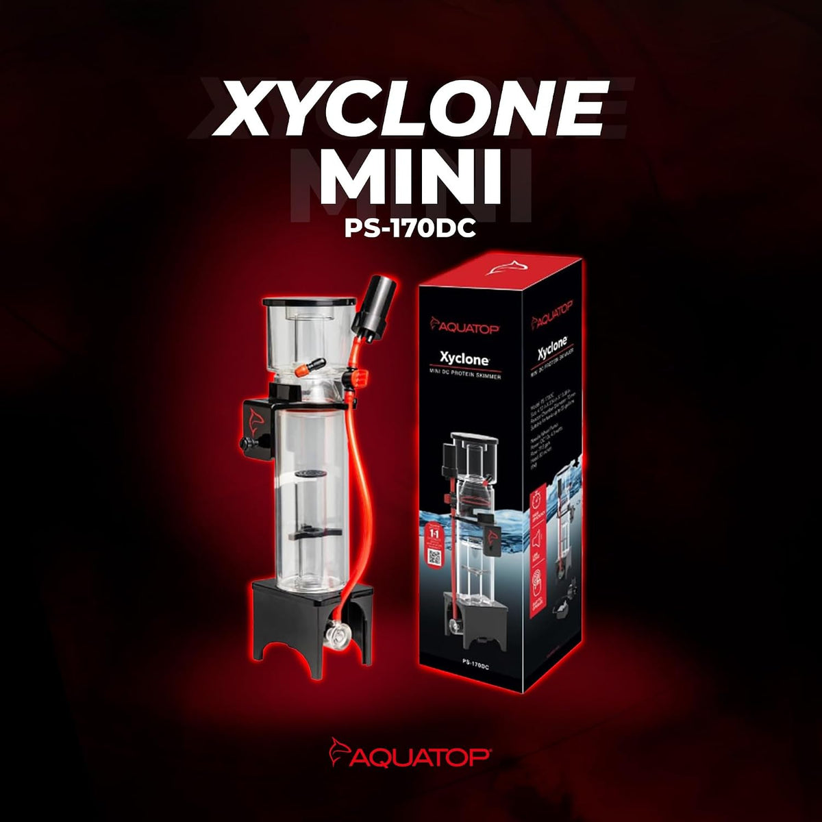 Xyclone Mini DC Protein Skimmer – Filtration for Saltwater Aquariums – Ultra-Quiet Operation – Up to 55 Gal – Hang-On