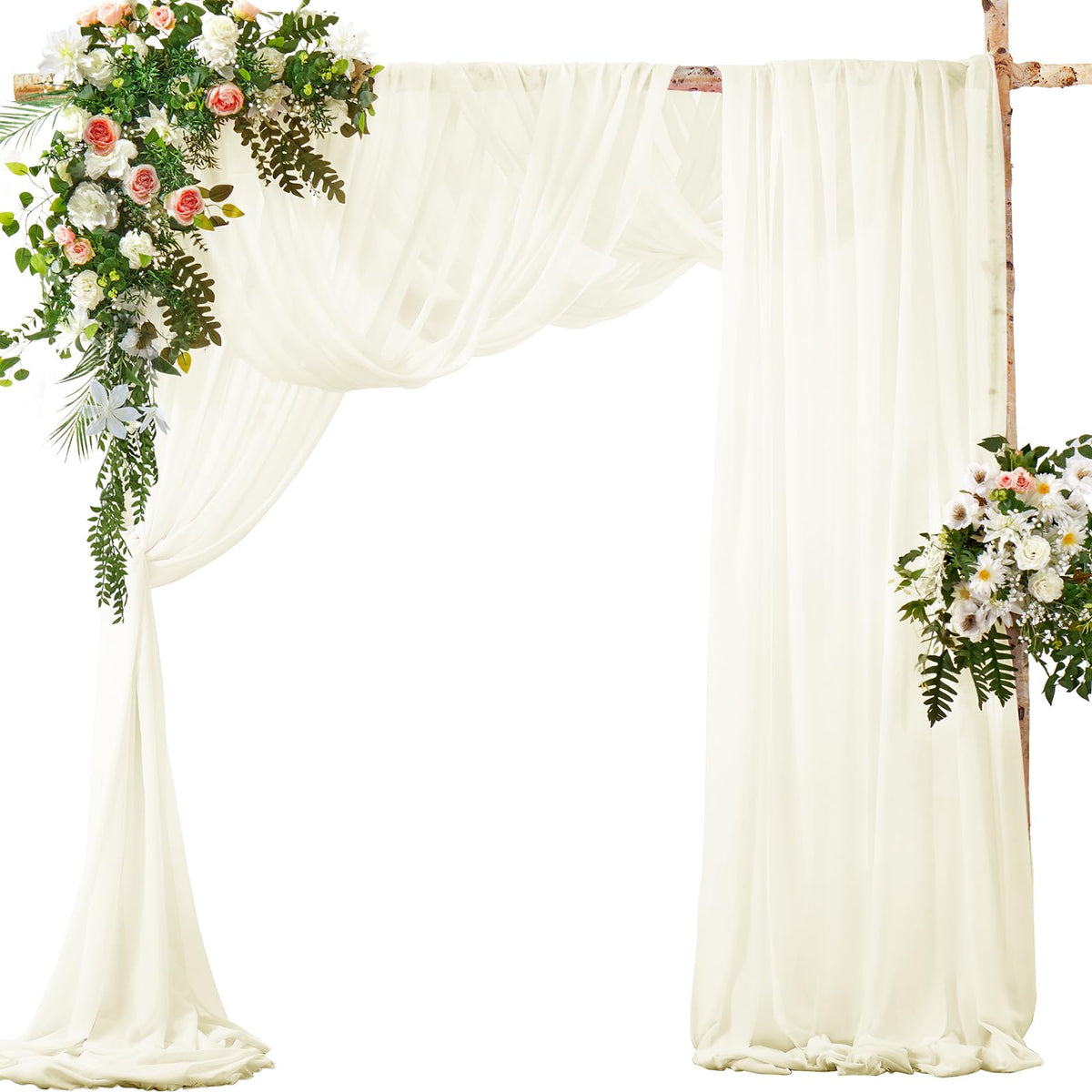 2 Panels Wedding Arch Draping Fabric Ivory Sheer Drapes