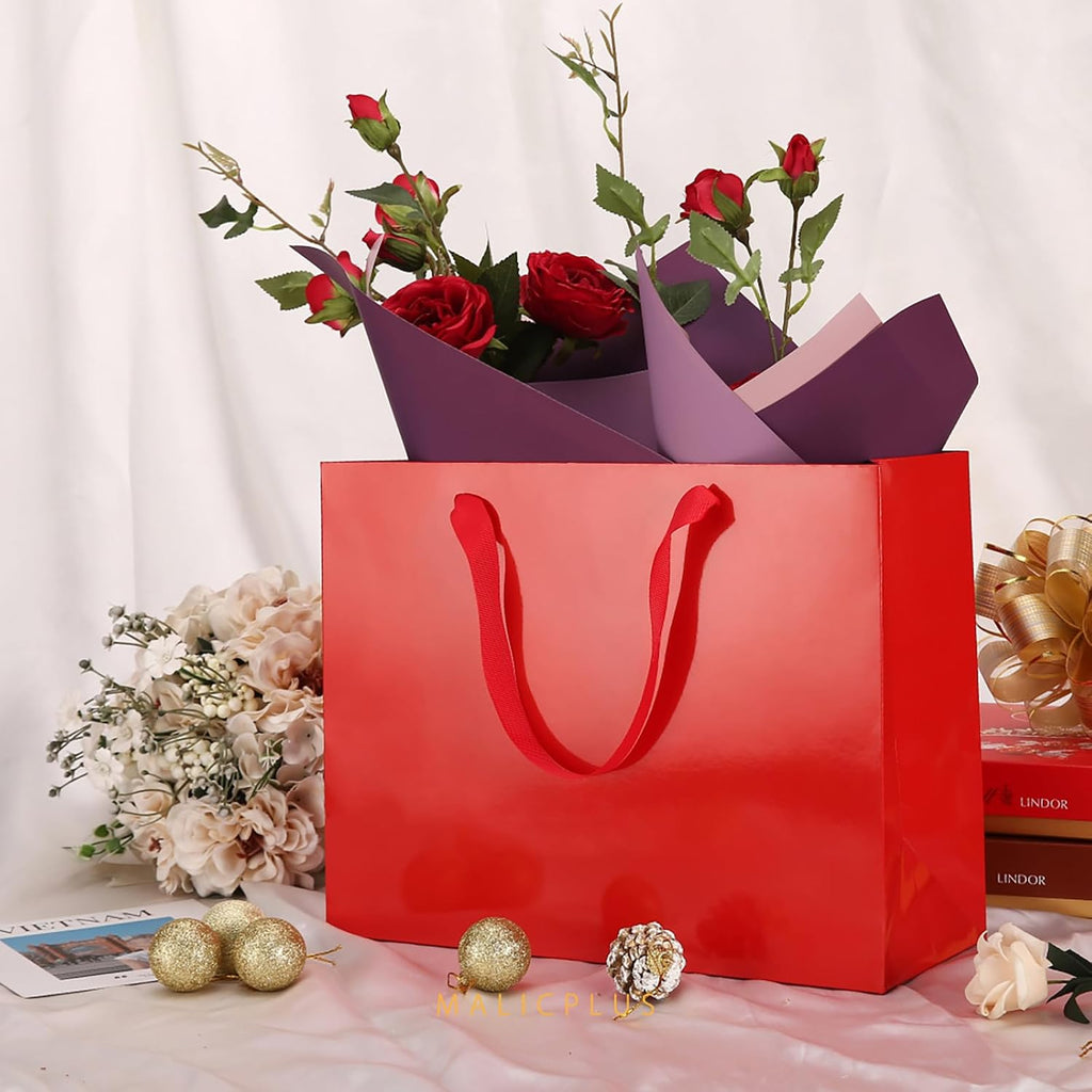 Large Gift Bags with Handles,13x5x10 Inch,Red,12 Pack