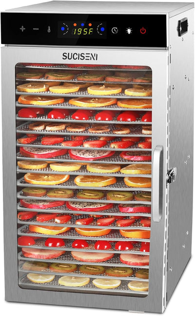 Food Dehydrator Machine 1000W 18 Trays Stainless Steel Commercial Food Dehydrated Dryer with 24H Timer Touch-Control