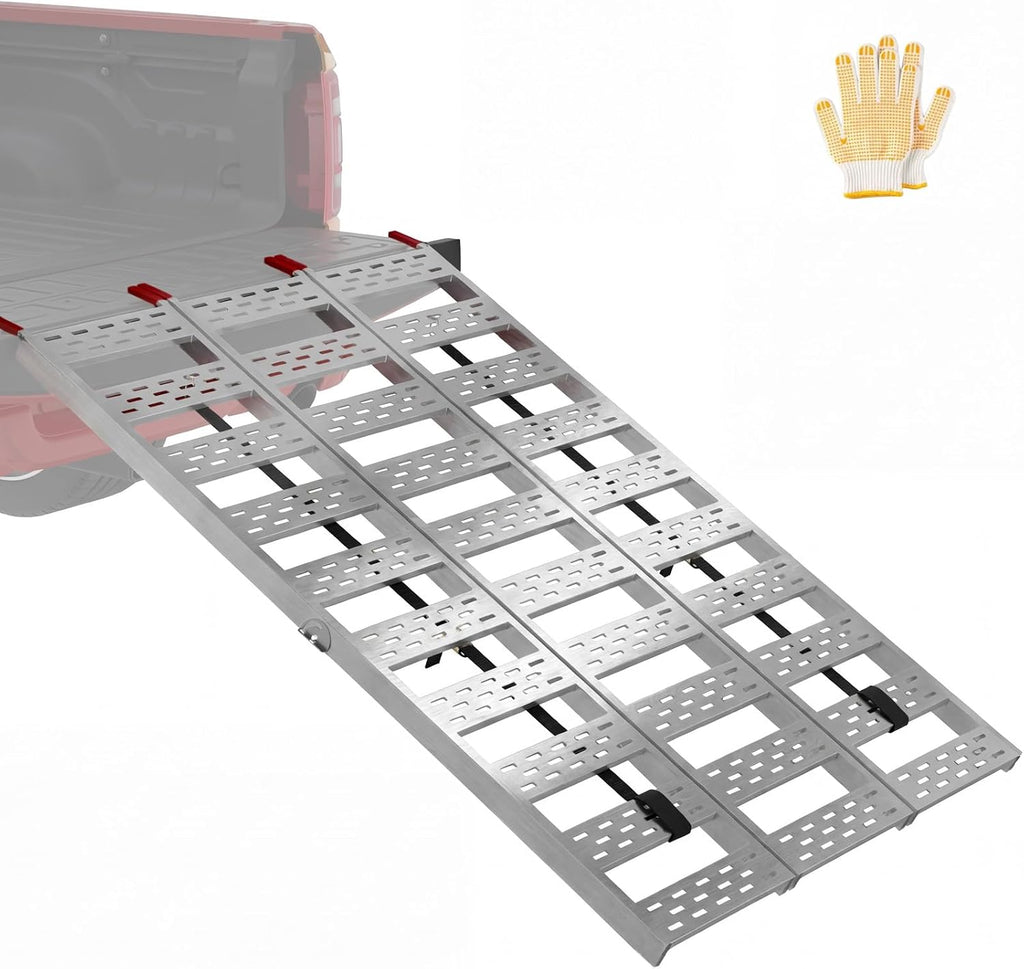 Tri-Fold Aluminum Loading Ramp for Pickup Trucks & Trailers, 1500 lbs Capacity Folding Ramp for Motorcycles, ATV