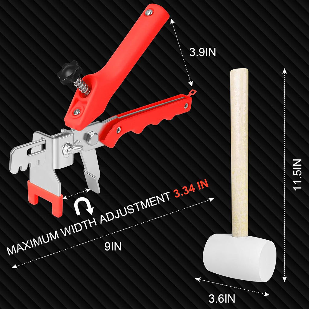 Tile Leveling System 1/8 Inch with Tile Plier and Rubber Hammer - 400Pcs Tile Spacers Leveling Clips and 100Pcs