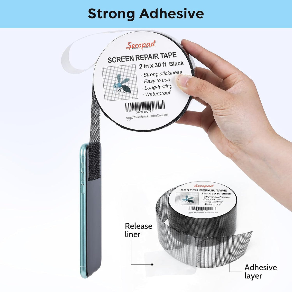 2" x 360" (30FT) Screen Repair Tape, Screen Repair Kit, Black