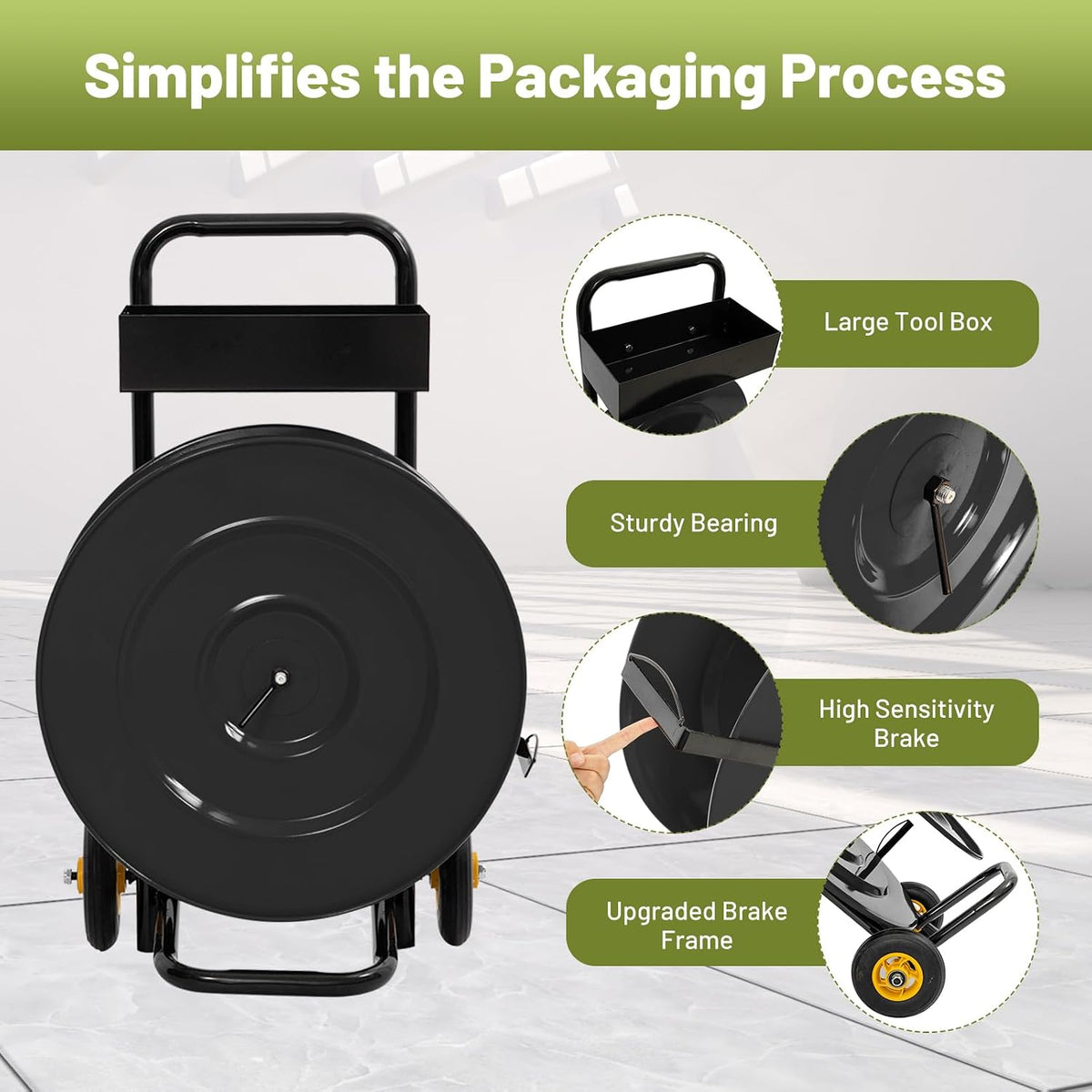 Heavy Duty Strapping Cart Dispenser for 16" Core with Wheels