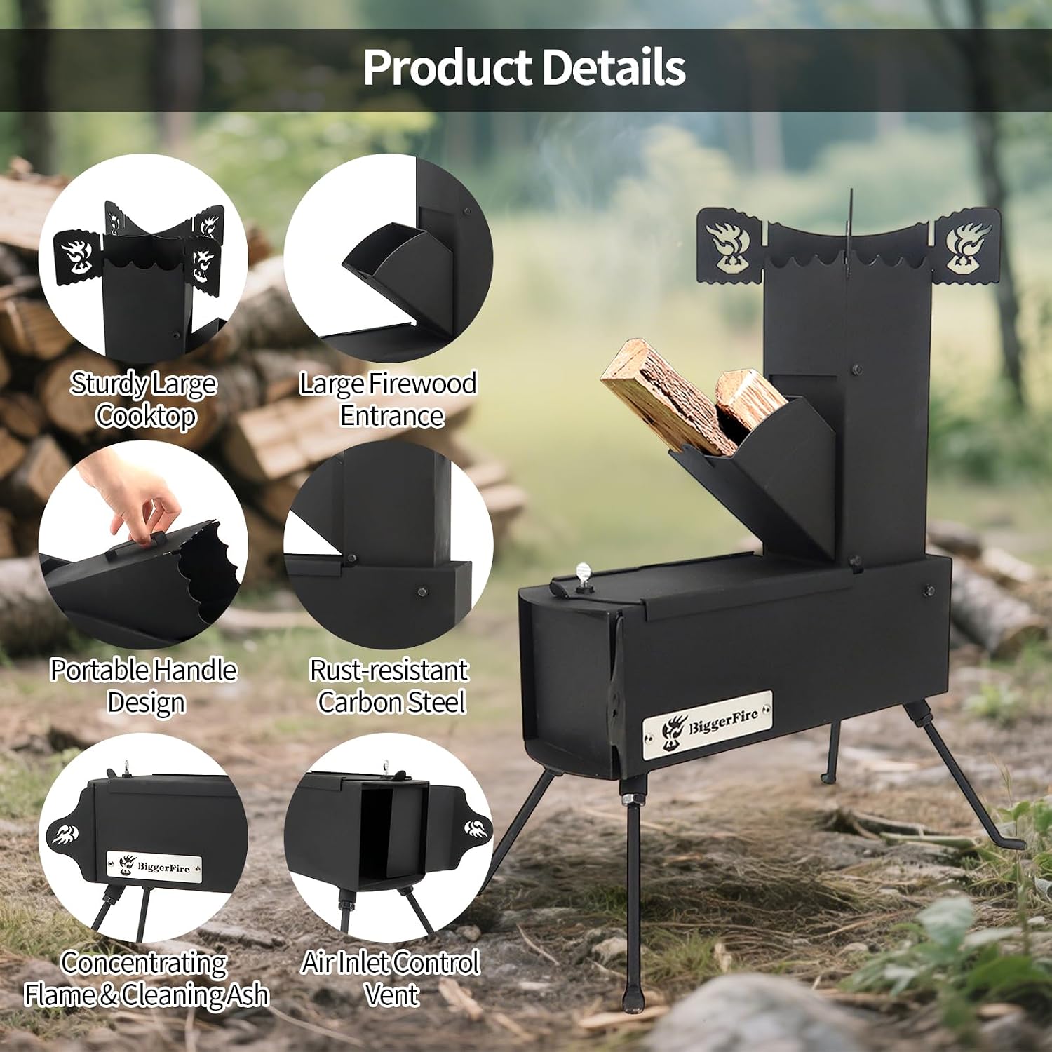 Rocket Stove Portable Folding Wood Burning Camping Stove for Outdoor Cooking, Picnic, BBQ, Hunting, Fishing, Cast