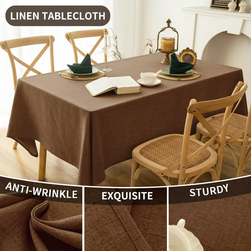 Natural Linen Rectangle Tablecloth, Slubby Textured Fall Lightweight Table Cloth 60 x 84 Inch, Water Resistant Stain