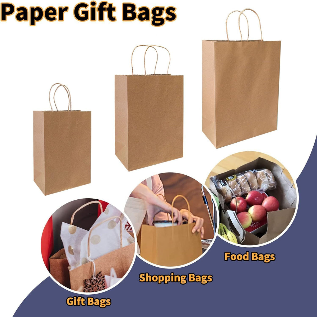 90-Pack Brown Kraft Paper Bags with Handles Bulk, Assorted Sizes Gift