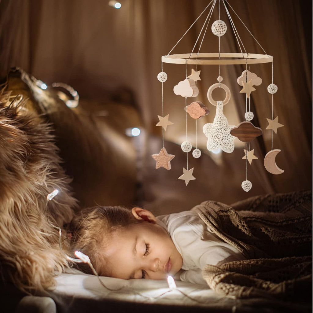 Baby Crib Mobile for Boys Girls| Boho Nursery Mobile| Gender Neutral Hand-Crocheted Mobile| Ceiling Mobile - Stars