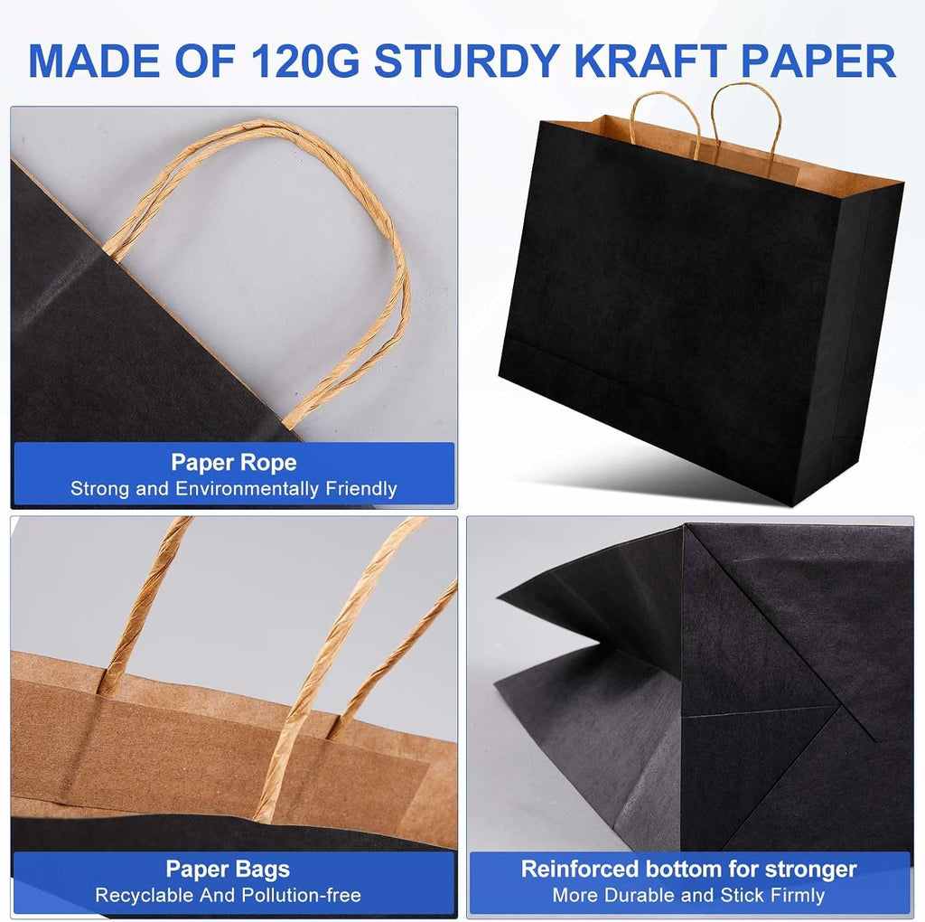 30 Pack 20 x 16 x 5 Inch Extra Large Black Paper Bags with Handles