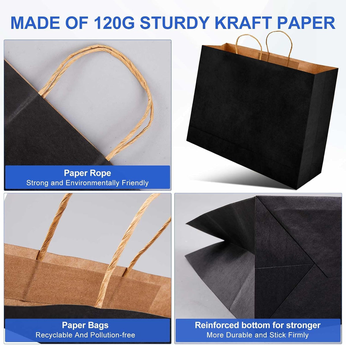 30 Pack 20 x 16 x 5 Inch Extra Large Black Paper Bags with Handles