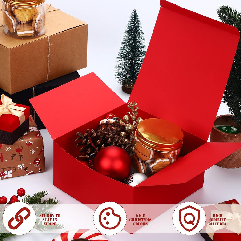 12 Pcs Gift Boxes 8 x 8 x 4 Inch Square Red, Black, Brown