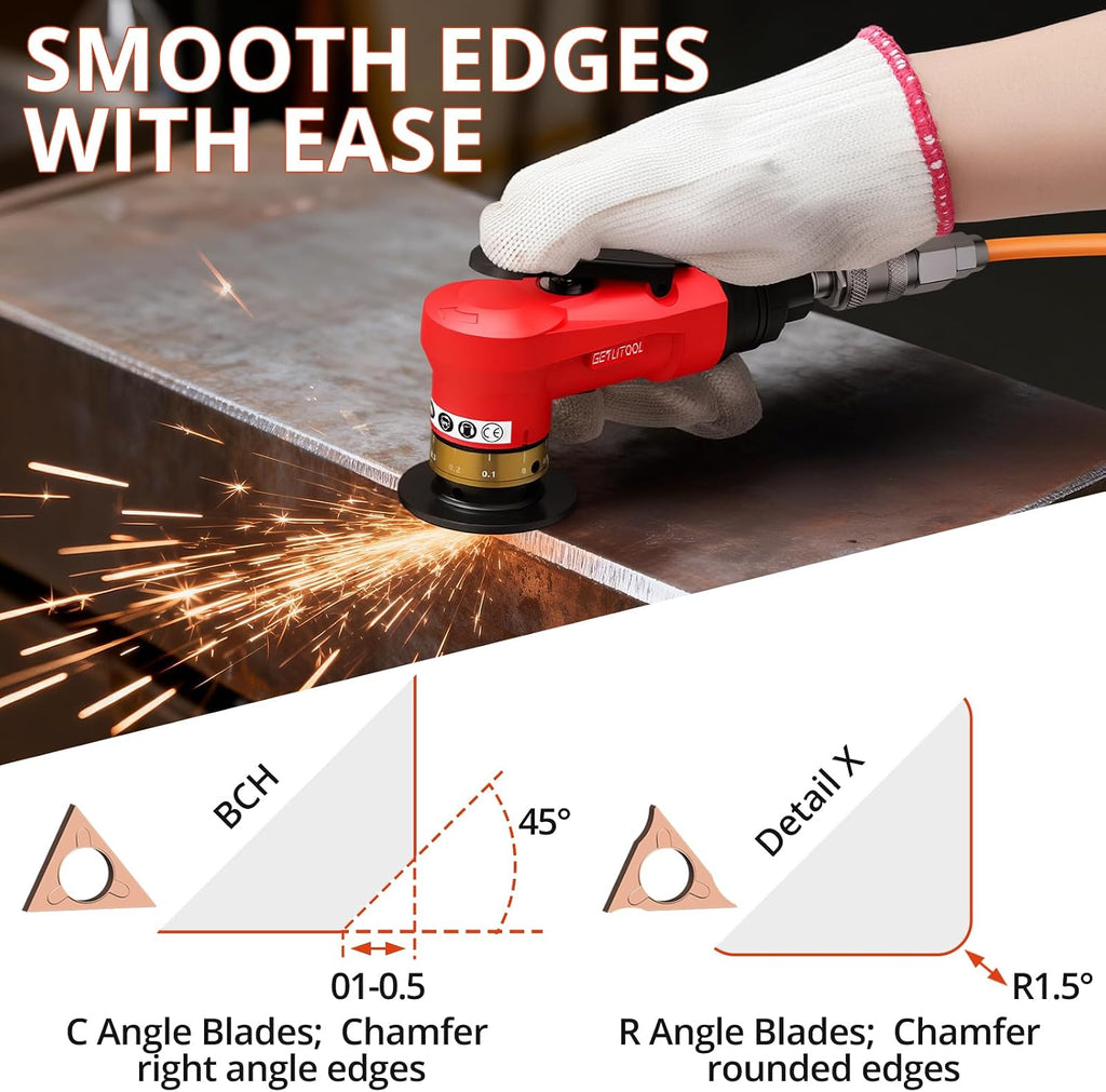 GETLITOOL Pneumatic Chamfering Tool 30000 RPM with 12C & 10R-Angle Blade
