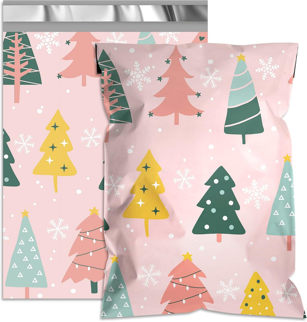 Christmas Poly Mailers 14.5x19 Inch, 50 Count, Pastel Tree Shipping Bags