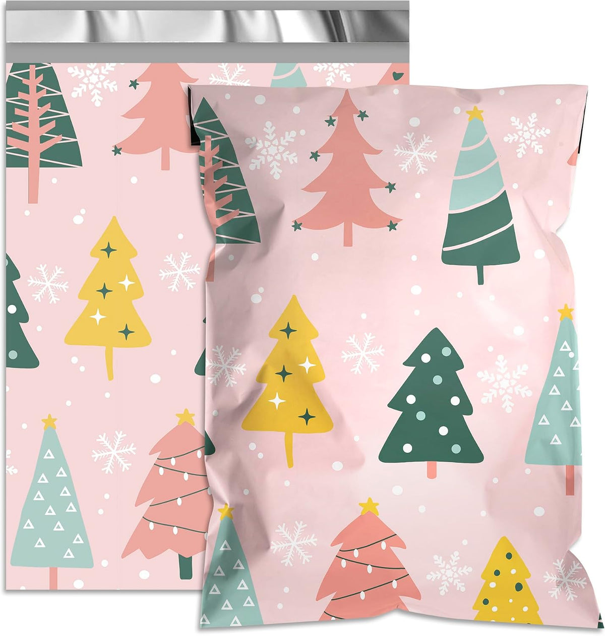 Christmas Poly Mailers 6x9 Inch, 100 Count, Pastel Tree Shipping Bags