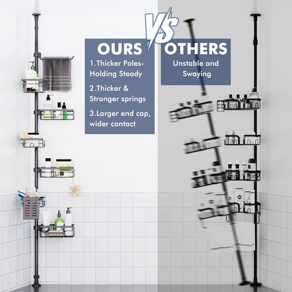 Shower Caddy Organizer Tension Pole, Corner Shower Shelves Bathroom Storage | 6 Tier Shelf, Rustproof 30-120’’