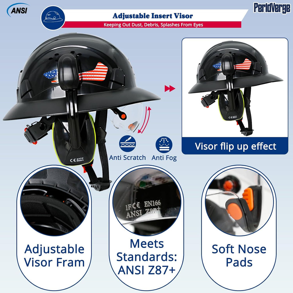 Full Brim Hard Hats Construction OSHA Approved with Visor and Ear Protection - Construction Worker Hat with Neck Gaiter