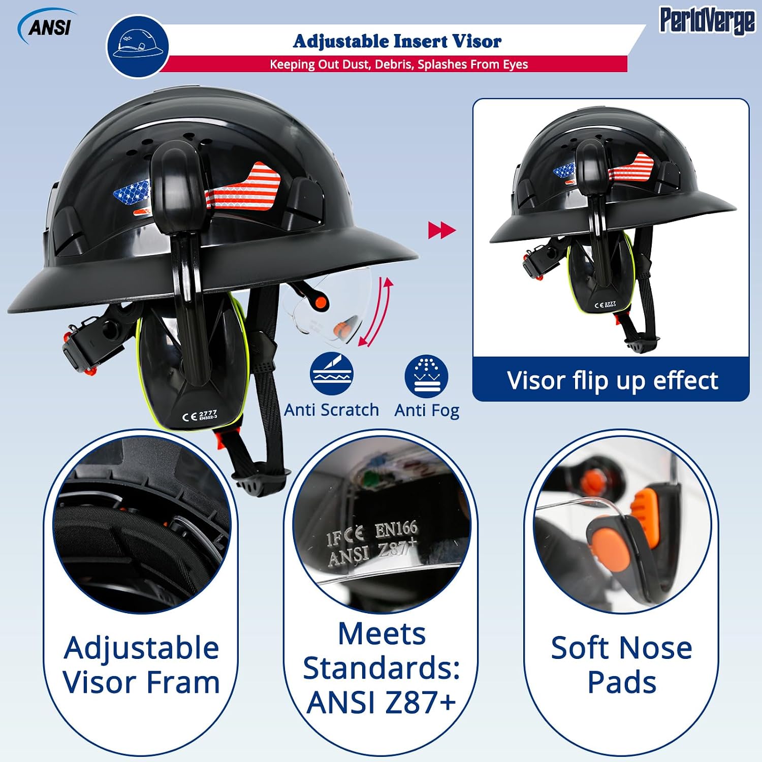 Full Brim Hard Hats Construction OSHA Approved with Visor and Ear Protection - Construction Worker Hat with Neck Gaiter