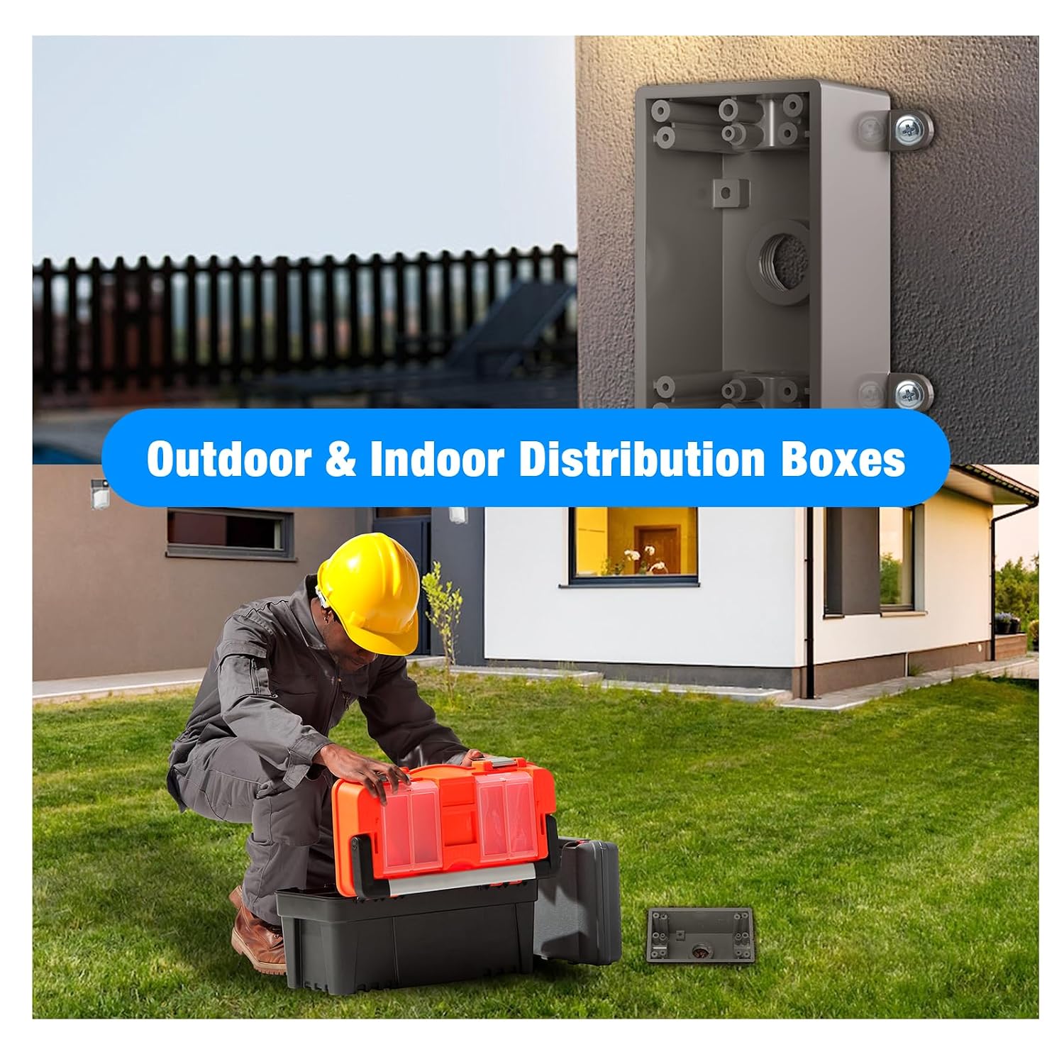Single-Gang Weatherproof Electrical Outdoor Box, Suitable 1/2-Inch or 3/4-Inch Electrical Conduit Switch/Outlet Box