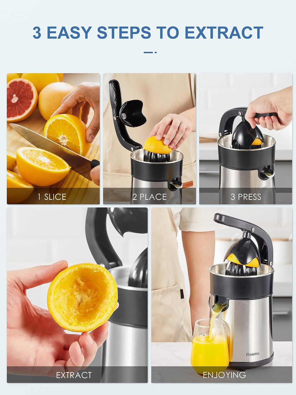 Electric Citrus Juicer, Orange Juicer with Two Interchangeable Cones | Suitable for orange, lemon and Grapefruit
