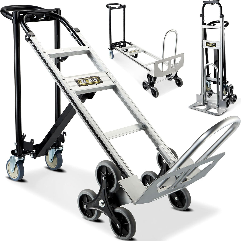 3 in 1 Industrial Convertible Hand Truck Dolly 1000 LBS Capacity | Heavy Duty Stair Climbing Dolly Cart, Aluminum