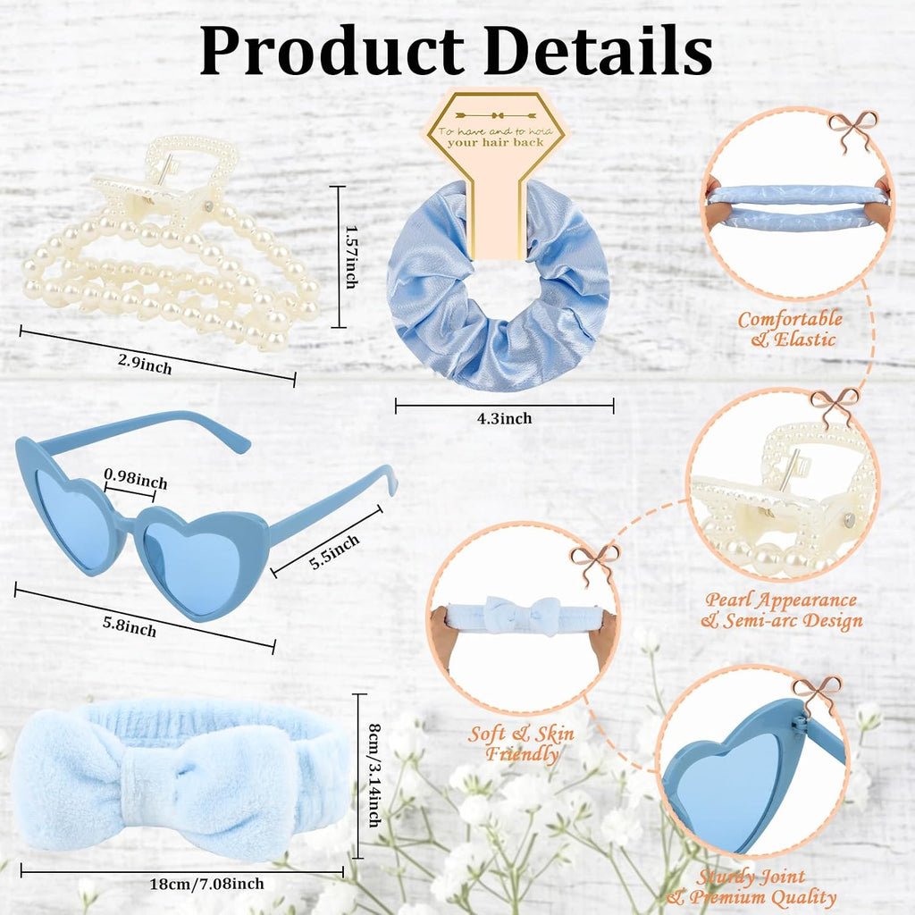 4PCS Bridesmaid Proposal Gift Set Heart Sunglasses Pearl Hair Claw Clip Satin Hair Scrunchies Bridesmaid Spa Headband