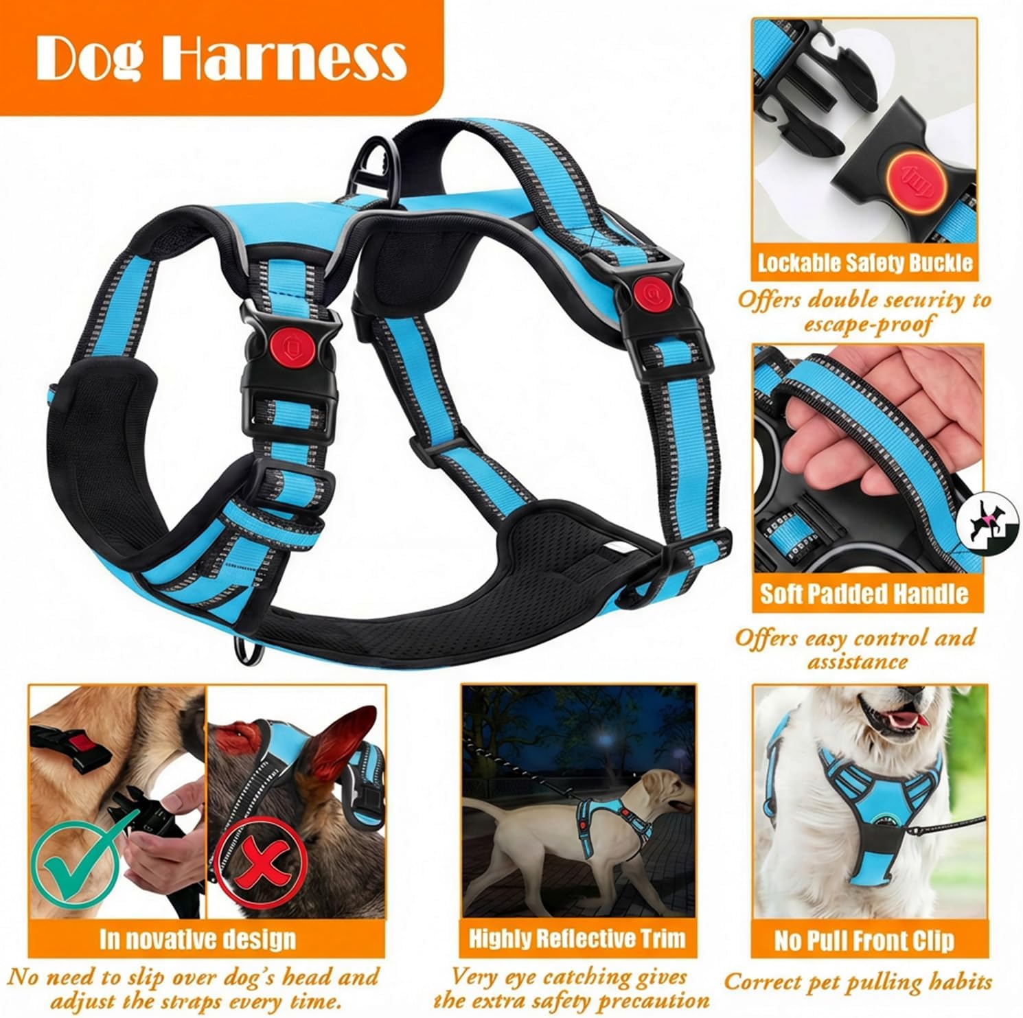 No Pull Dog Harness, Collar & Leash Set | Includes Dog Seat Belt, Collapsible Bowls & Poop Bag Dispenser. Ideal for