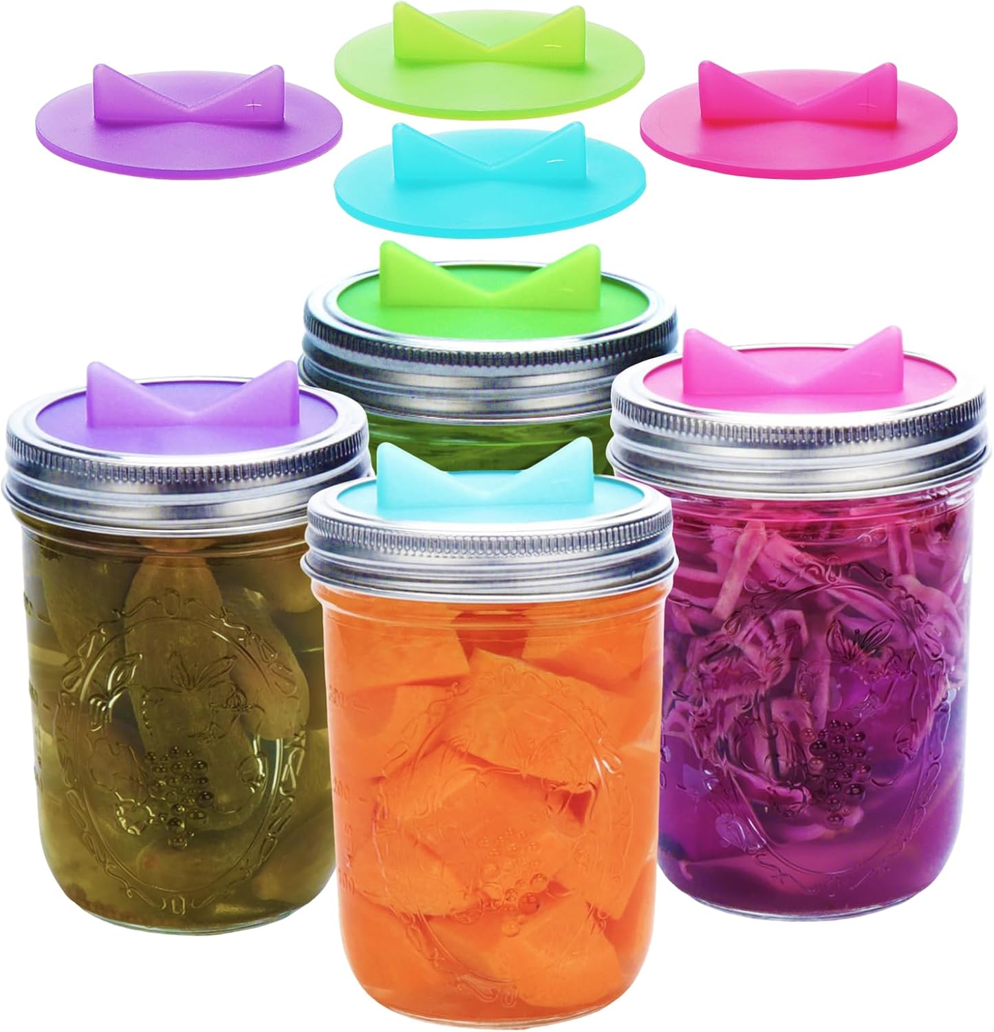 Mason Jar Fermentation Lids 4 Pack Silicone easy to clean Airlock Sauerkraut Fermenting lids for Wide Mouth Mason