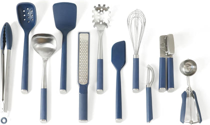 Edge 11-Piece Silicone and Stainless Steel Kitchen Tool Set, Kitchen Utensil Set, Heat Resistant Nonstick Safe