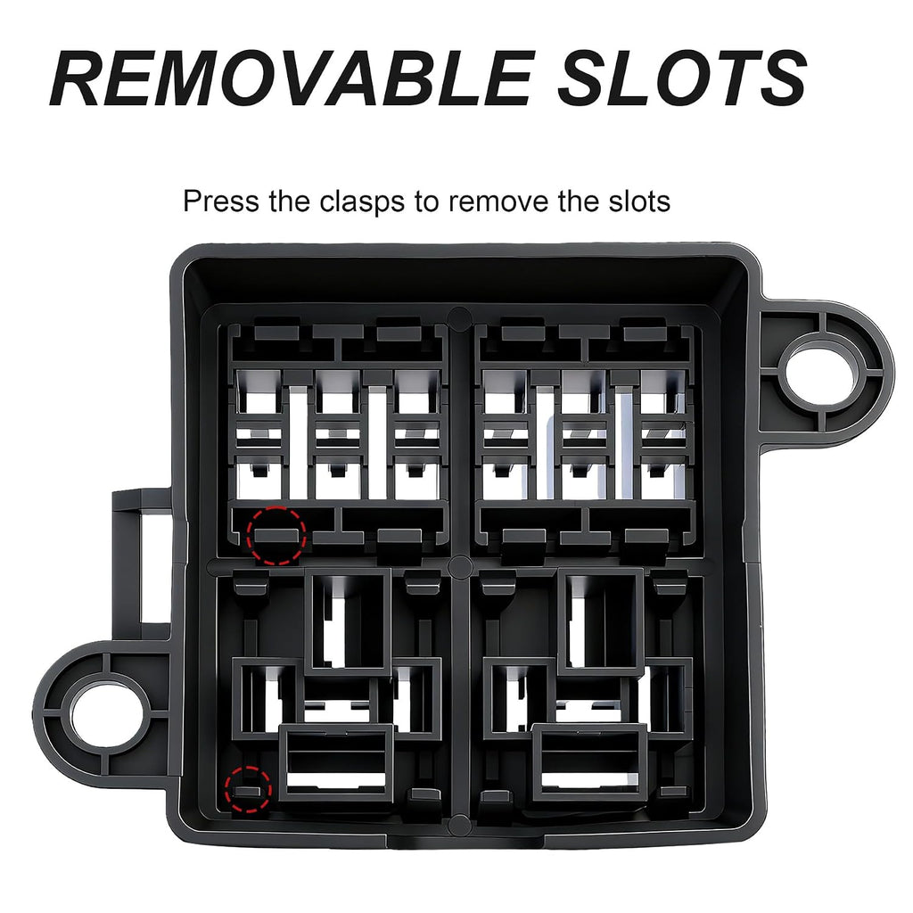 12V 6 Way Fuse Relay Box, 2 Relays and 6 ATC/ATO Blade Fuses, 4-Pin 80A Relay Block and Kit