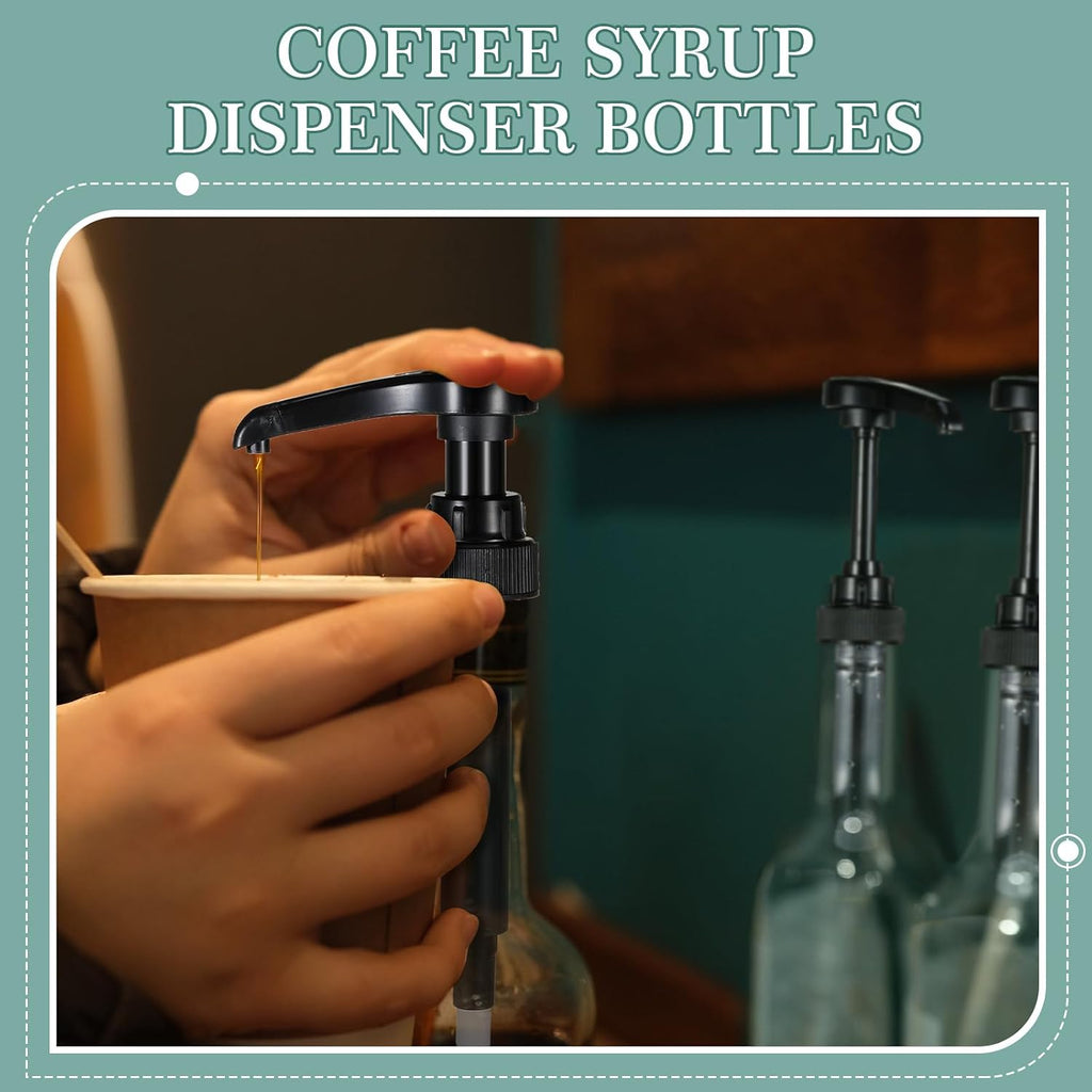 12 Pcs 25 oz Plastic Syrup Bottles with Pump Syrup Dispenser, Black