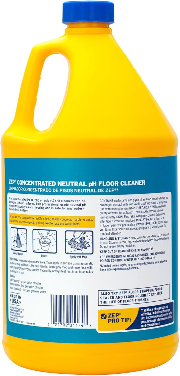 Neutral PH Industrial Floor Cleaner - 1 Gallon - ZUNEUT128 - Concentrated Pro Trusted All-Purpose Floor Cleaner (Pack