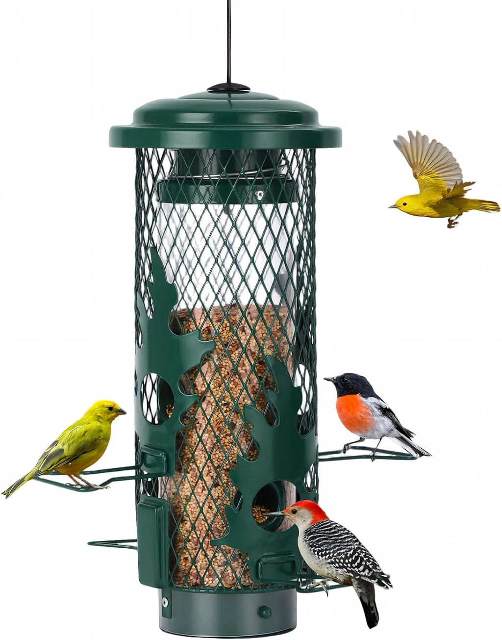 Metal Squirrel Proof Bird Feeders for Outdoors Hanging, Green