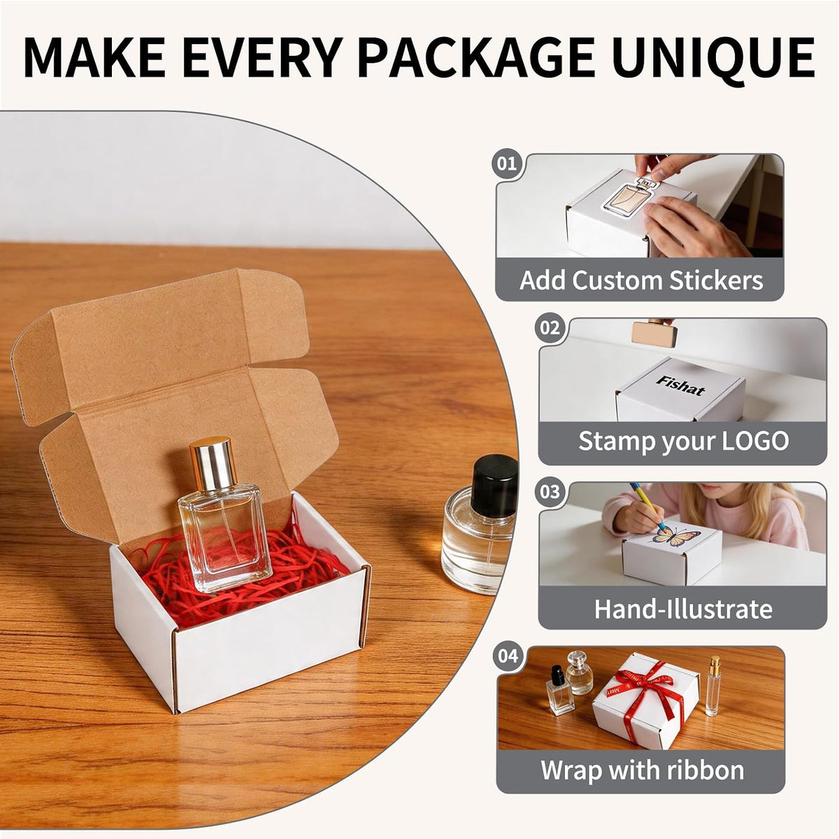 6" x 4" x 3" White Corrugated Cardboard Shipping Boxes Set of 25