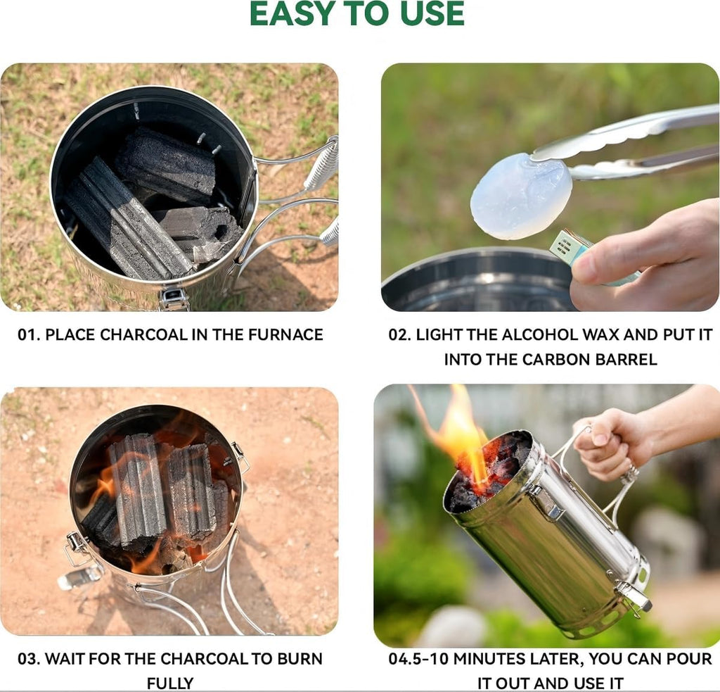 Stainless Steel Charcoal Chimney Starter | BBQ Chimney Starter for Charcoal Grill and Barbecues, Compact Outdoor