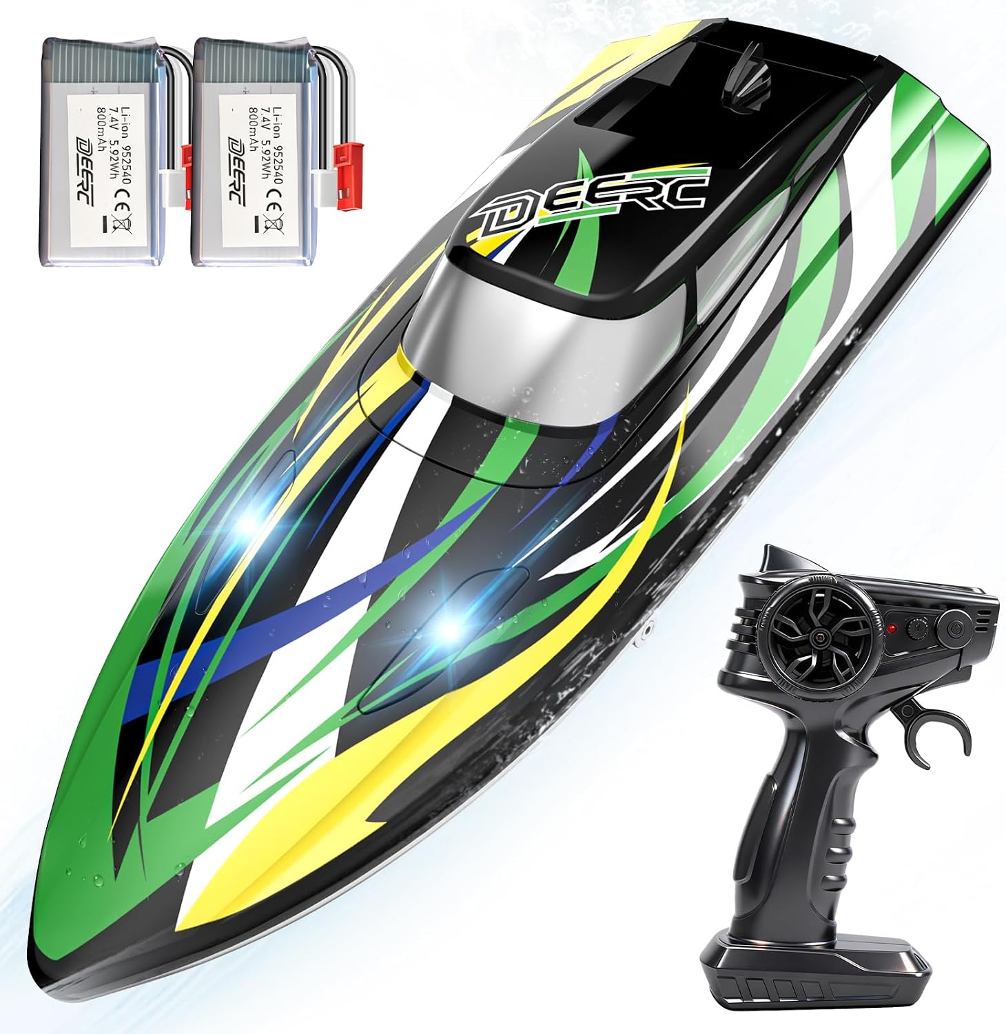Fast RC Boat for Kids, 20+MPH, Capsize Recovery,24+ Mins | High Speed Remote Control Boat with LED Lights, 2xLi-ion