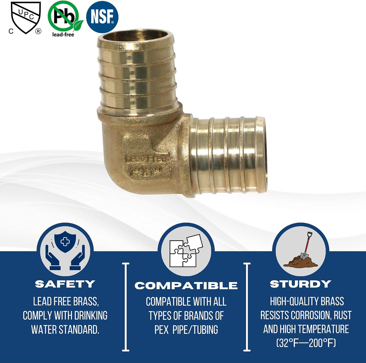 2 Pack XFITTING 1 inch Pex Elbow, Brass. Crimp Elbow