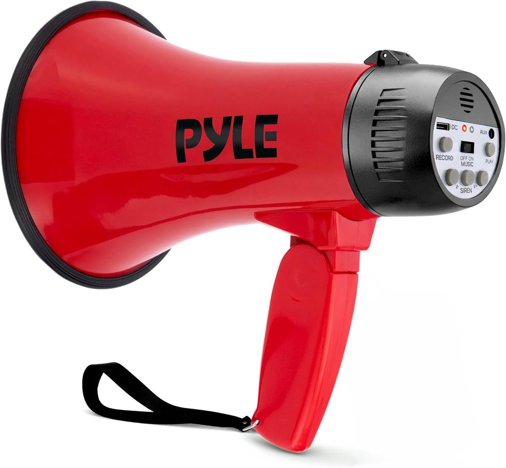 Rechargeable Bullhorn Megaphone with Voice Recording, AUX Input & Siren, USB-C Fast Charging, 1200-Yard Voice Range