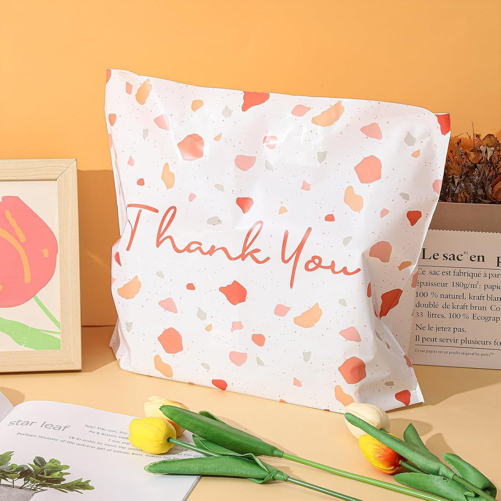 100 Pack Large Thank You Bags with Handles, Merchandise Bags, Boho