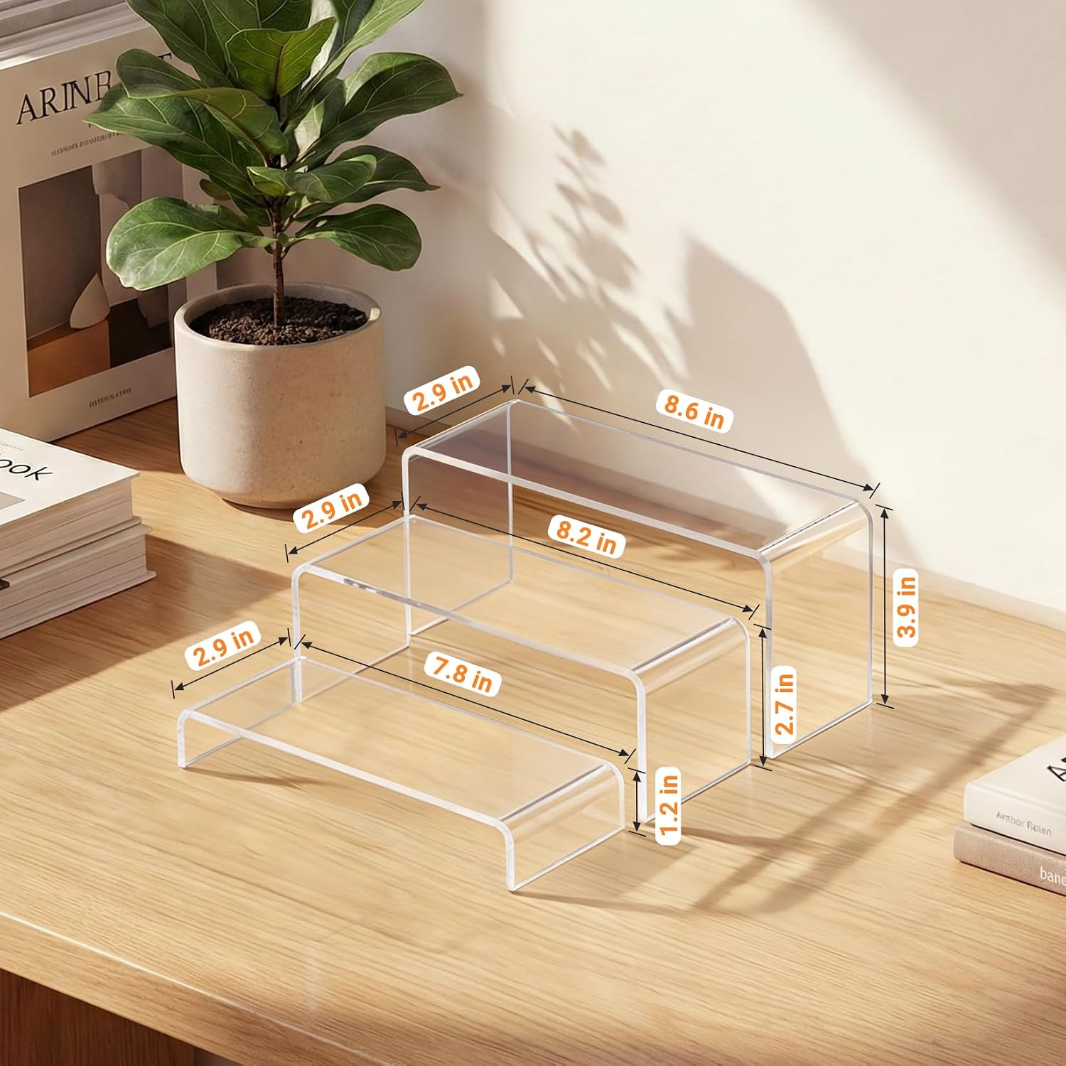Acrylic Display Risers, 2 Set(7.8" L~8.2" L~8.6" L) Display Shelf | Acrylic Stand for Cupcake, Clear Acrylic Stands