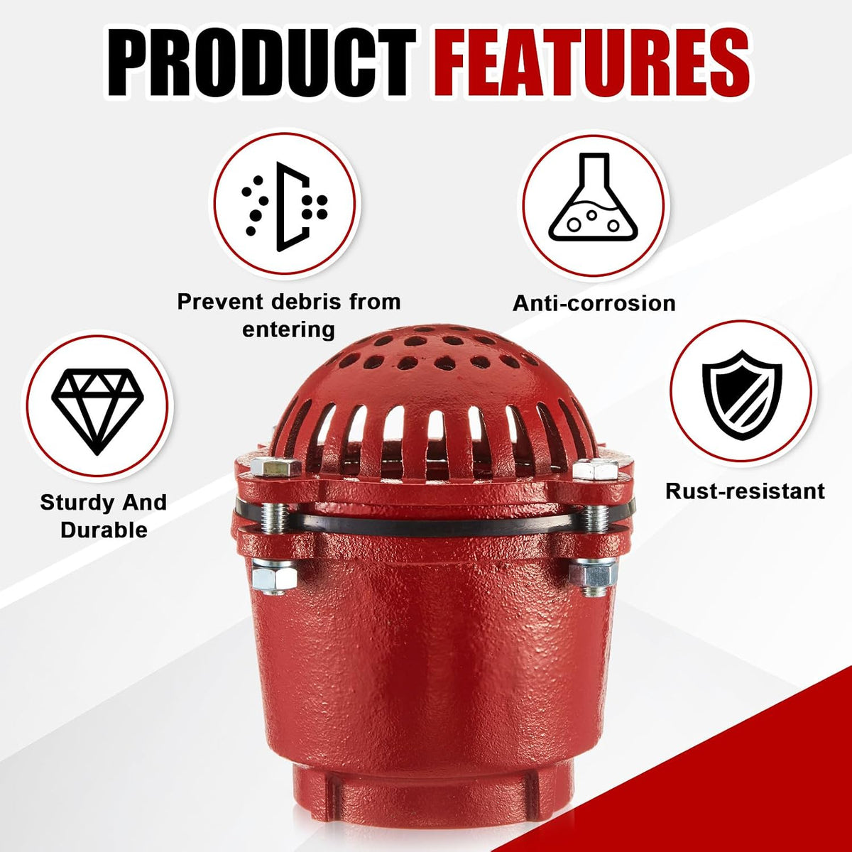 Cast Iron Foot Valve, NPT Threaded Check Valve with Strainer, 4 Inch