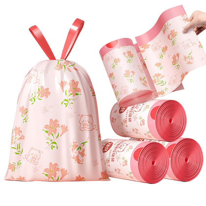 4 Gallon Small Trash Bags 312pcs Tearing-Free Drawstring for Bathroom Office Home Bedroom Trash Can with Pink Lily