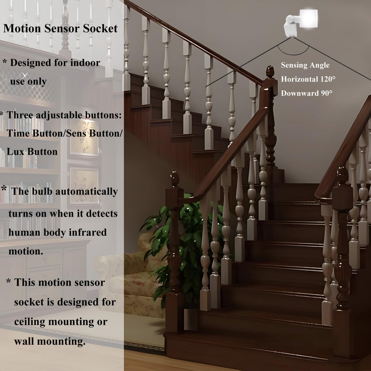 Plug in Motion Sensor Outlet Light Control,Indoor Motion Sensor Switch Plugs,120 Degrees Sensing Range Motion